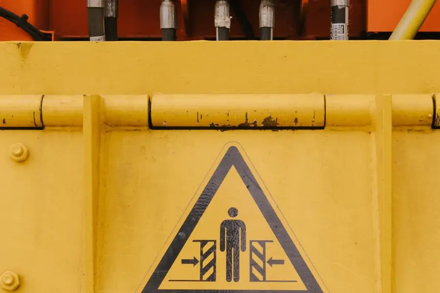 Sinalização de risco em máquina industrial